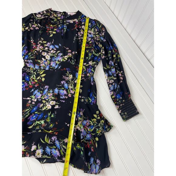 Parker Silk Ruffle Chrissy Floral Mini Dress Multicolor Keyhole Neck Silk Size M - Picture 5 of 10